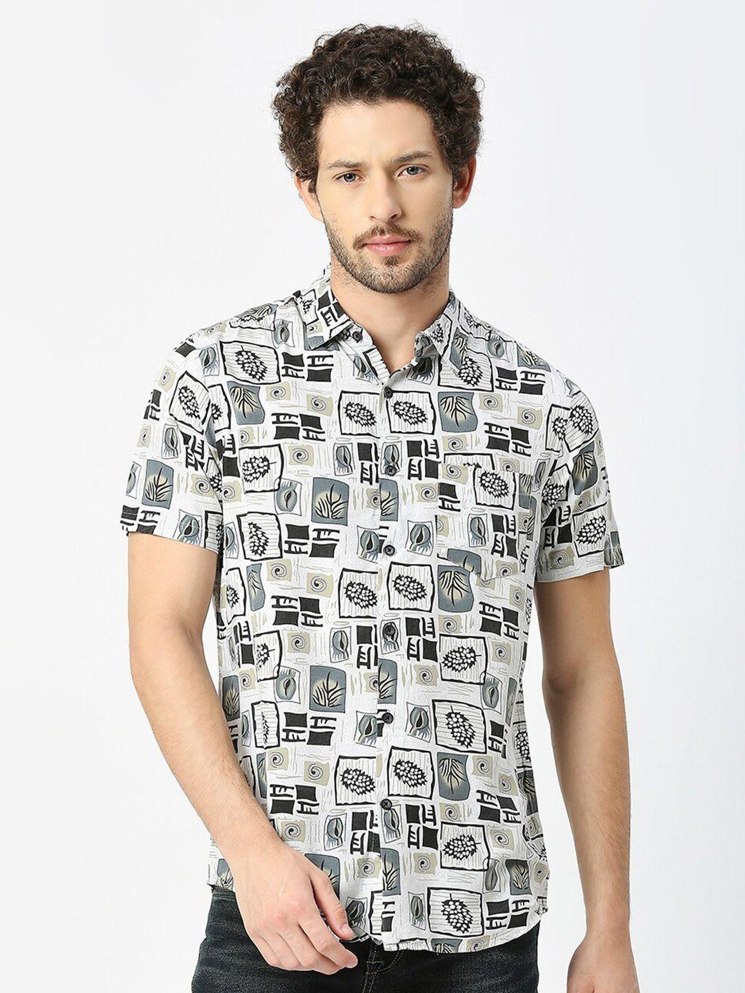 valen club geometric printed spread collar india slim slim fit shirt