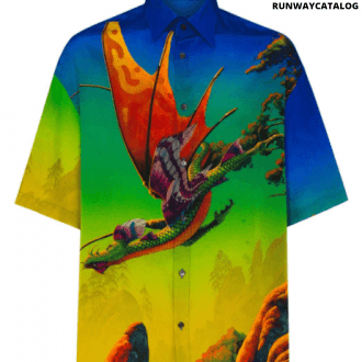 valentino dragon at dawn graphic-print silk shirt