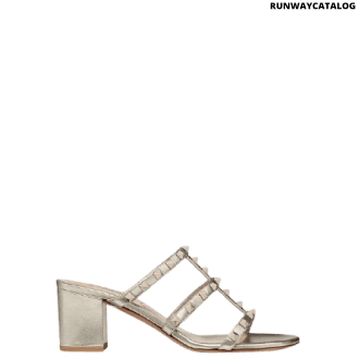 valentino metallic calfskin leather slide sandal