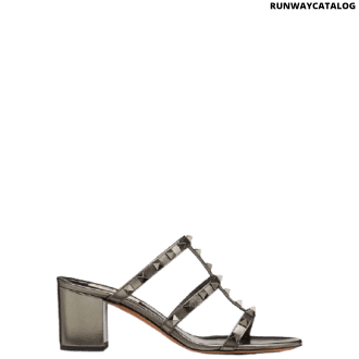 valentino metallic calfskin leather slide sandal