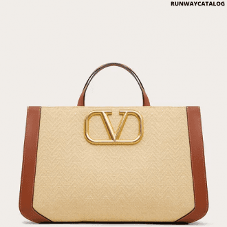 valentino supervee handbag in raffia with chevron pattern