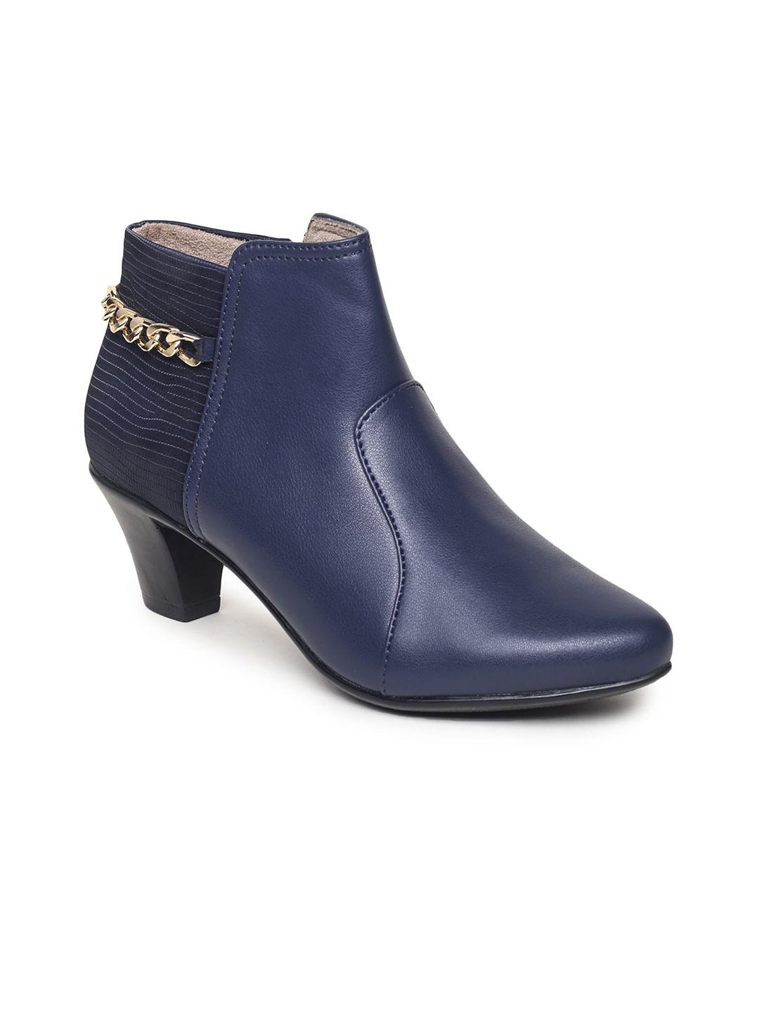 valiosaa women navy blue solid heeled boots
