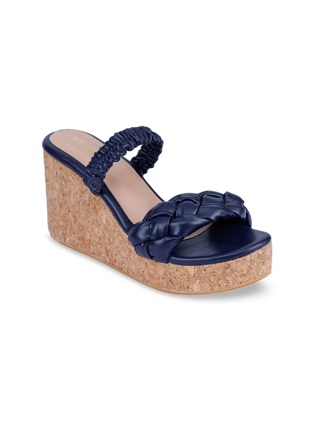 valiosaa women navy blue textured sandals