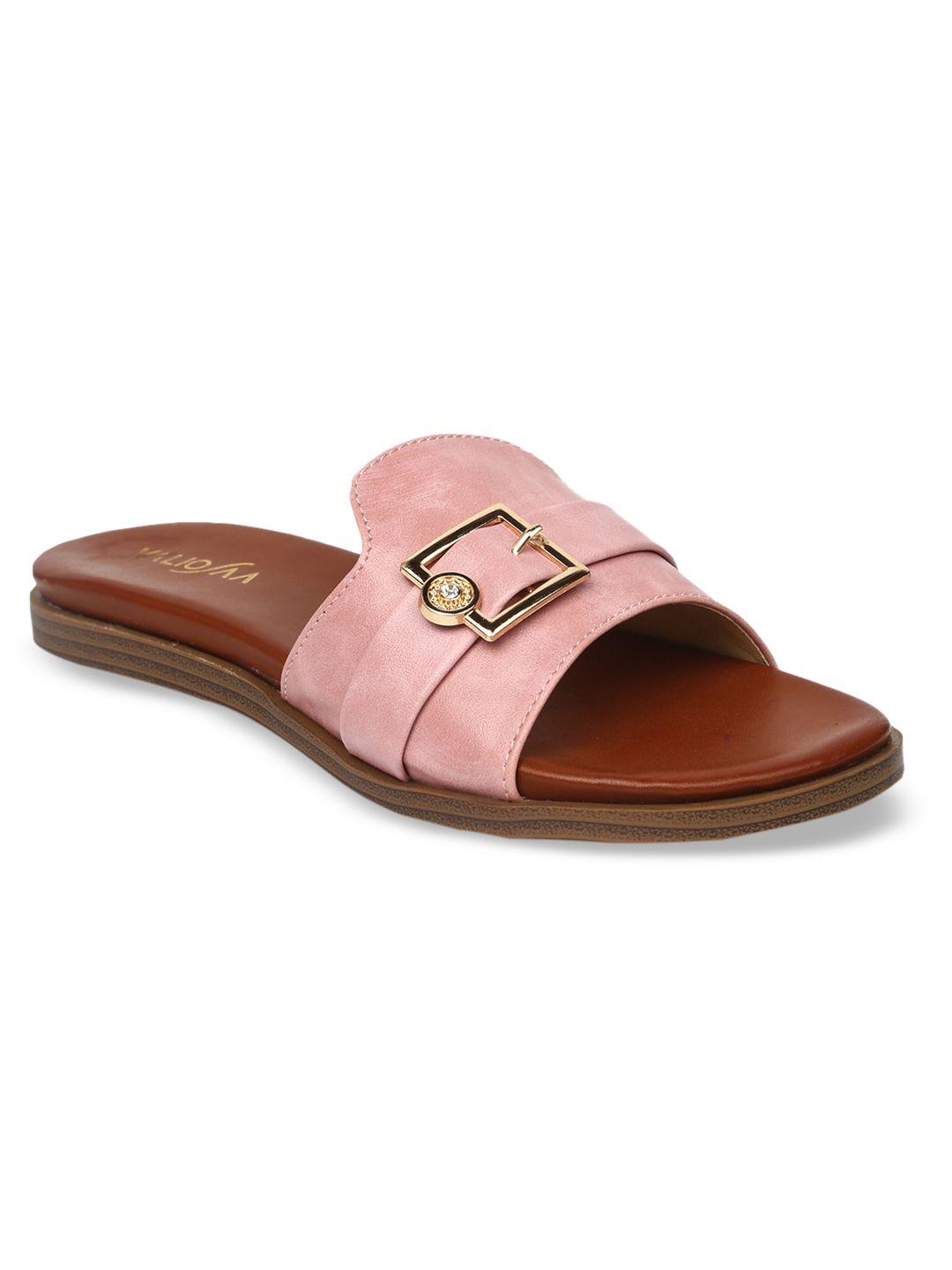 valiosaa women pink solid open toe flats