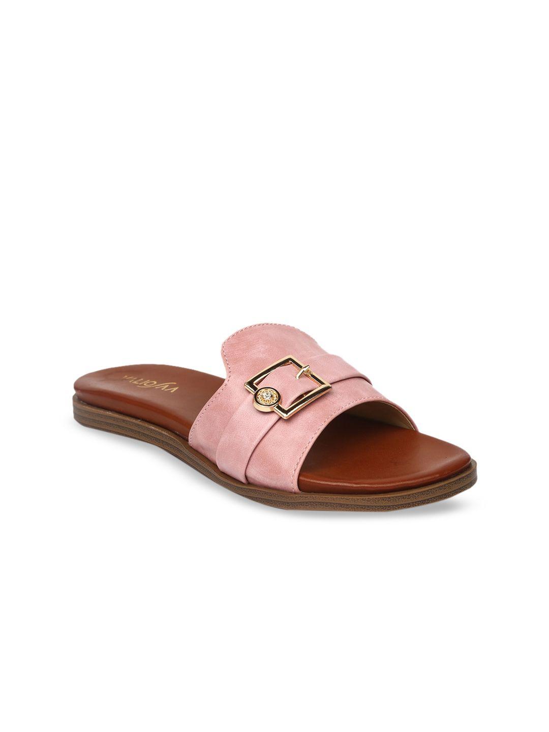 valiosaa women pink solid synthetic patent open toe flats