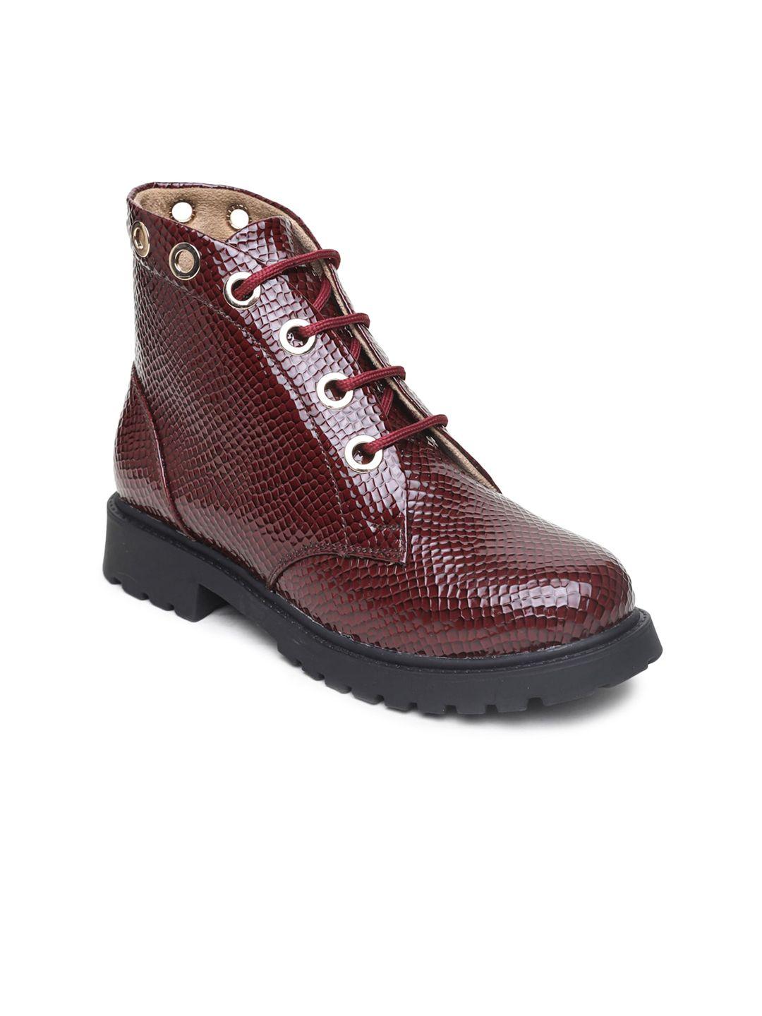 valiosaa maroon textured wedge heeled boots