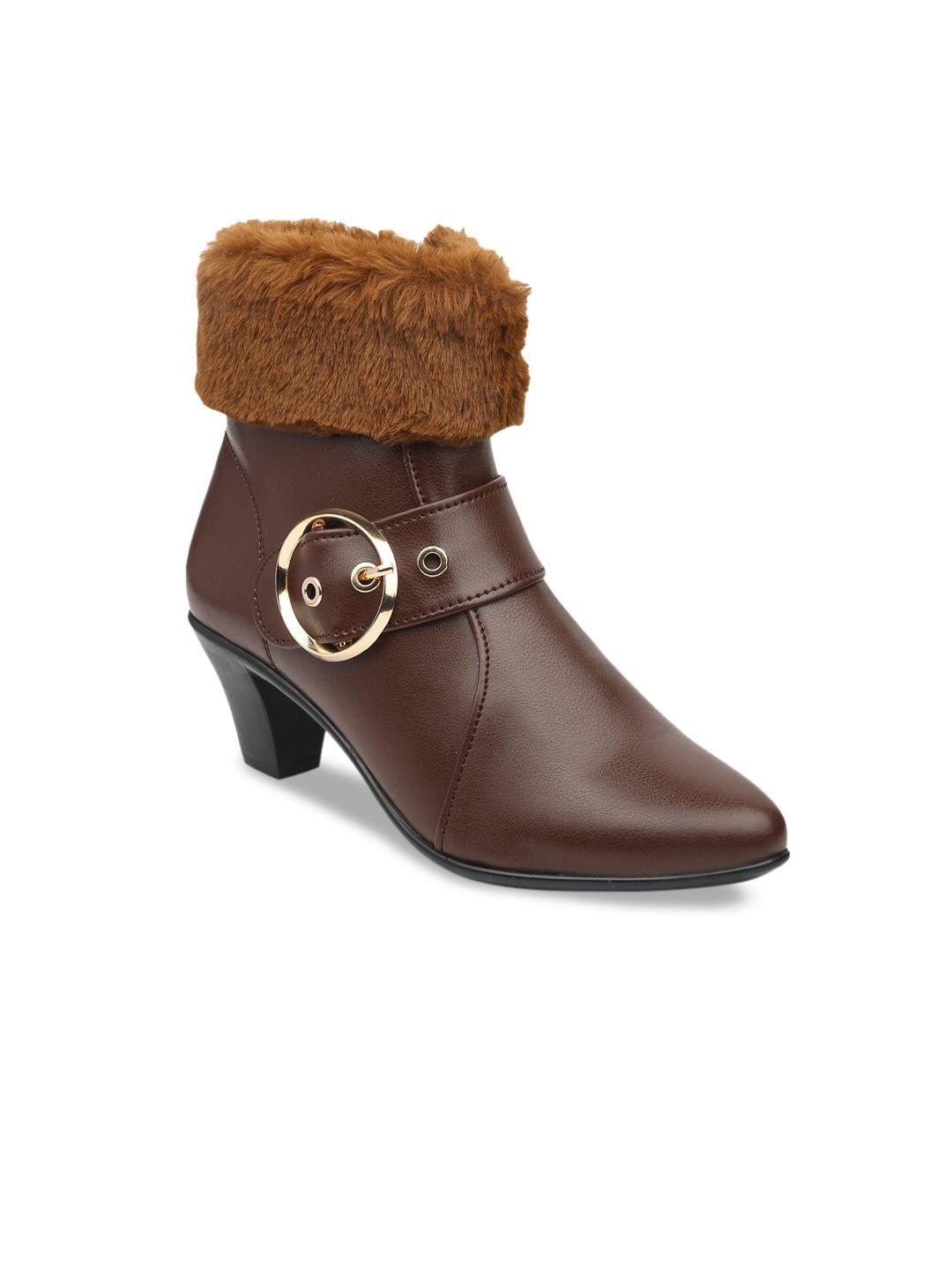 valiosaa women brown solid heeled boots