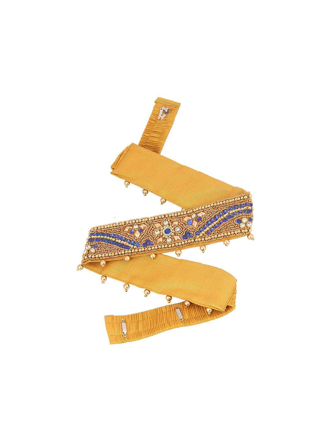 vama women navy blue & gold embellished belt