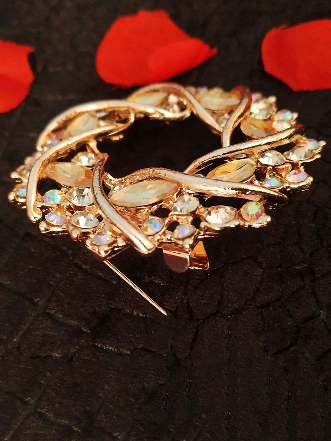 vama crystal stone studded floral brooch pin