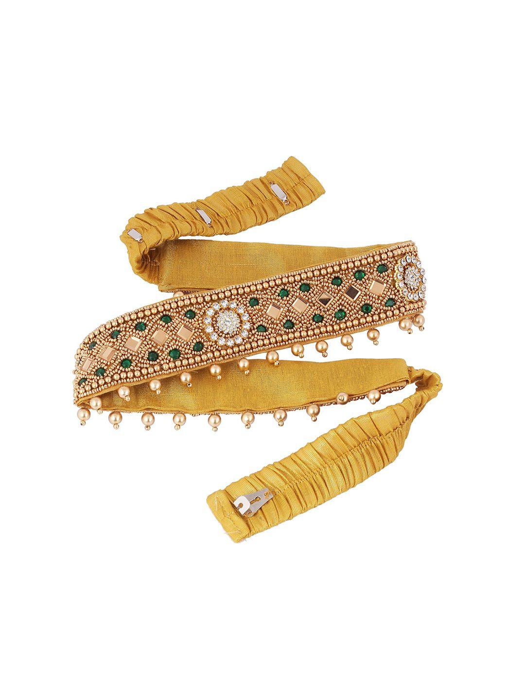 vama gold-toned zari embroidered green kundan studded cloth kamarbandh