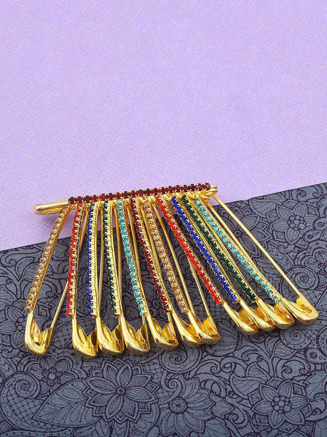 vama set of 12 rhinestone studded safety saree pins