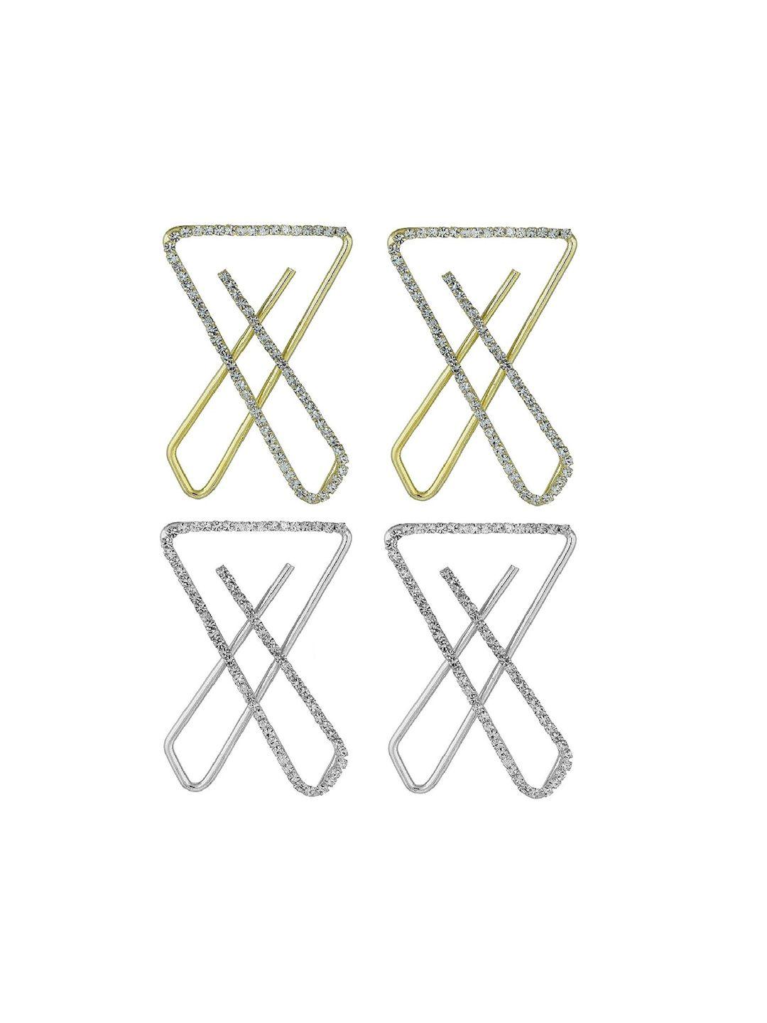 vama set of 4 silver & gold-plated rhinestone studded safety saree pins