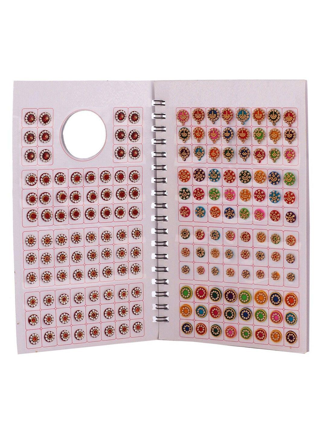 vama stone studded kumkum designer spiral bridal bindi booklet - multi-coloured