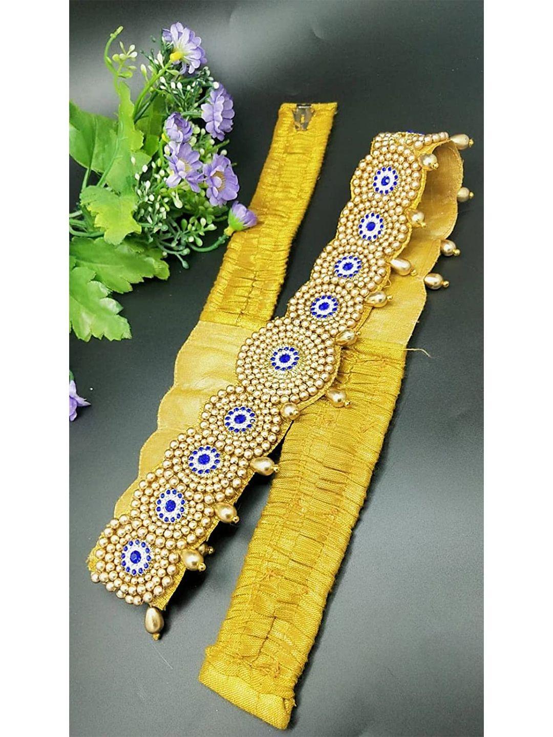 vama women gold-toned & navy blue embellished waist belt