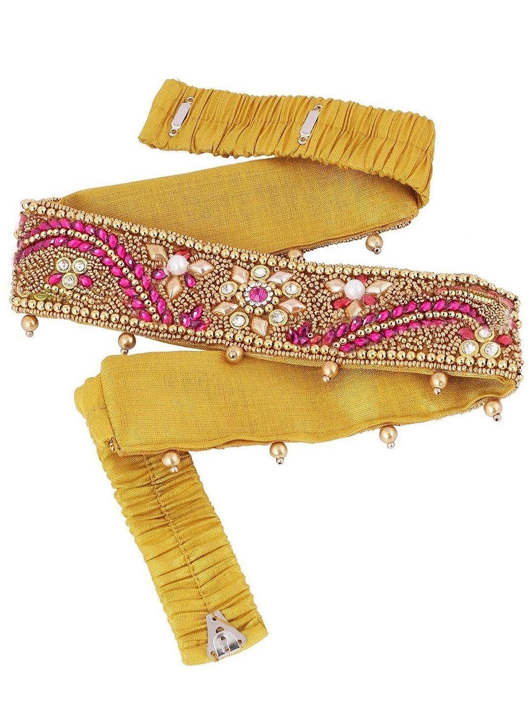vama women pink embroidery & stone work saree waist belt