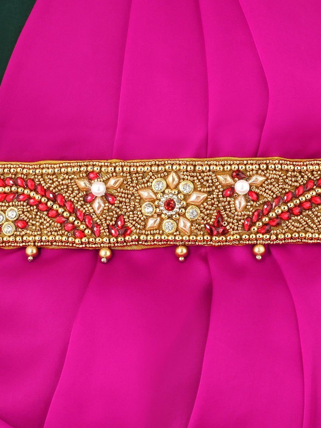 vama women red & yellow zari embroidered kundan studded waist belt