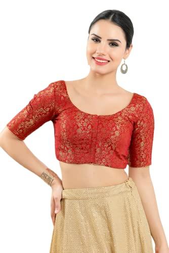vamas women's brocade & georgette padded self design half sleeve readymade saree blouse (x-1126.elb_red_34)