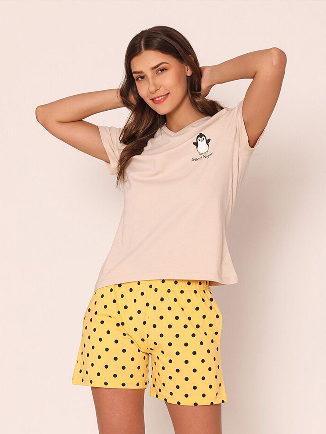 vami printed pure cotton t-shirt with shorts night suit