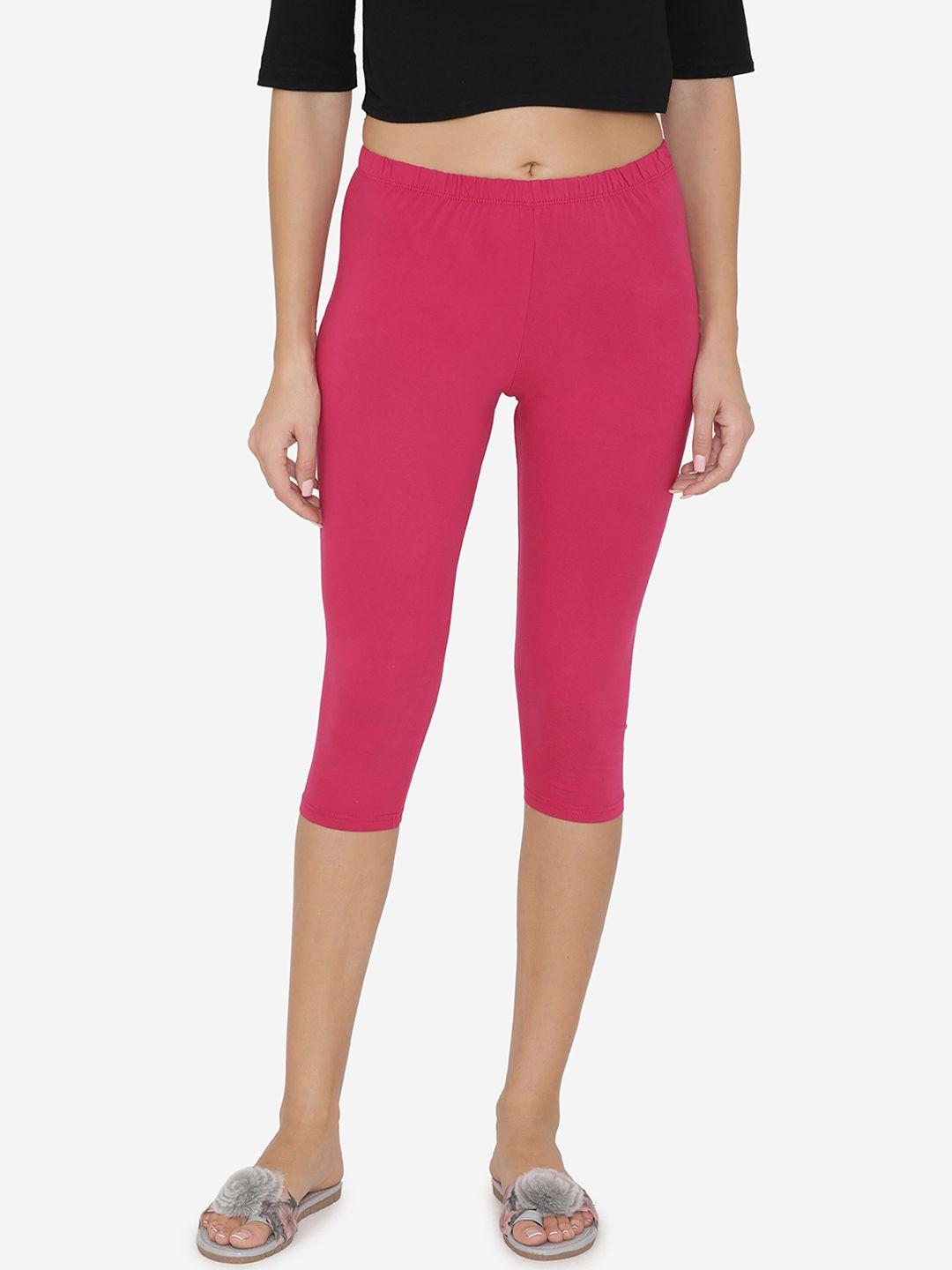 vami women fuchsia solid three-fourth leggings