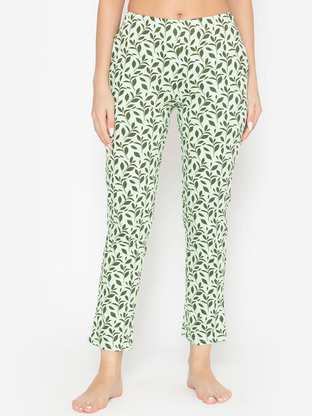 vami women lime green cotton printed lounge pants