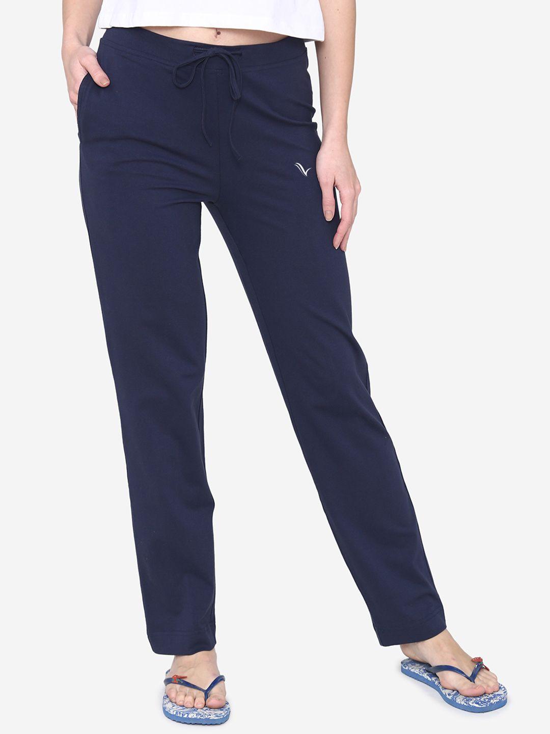 vami women navy blue solid relax lounge pants