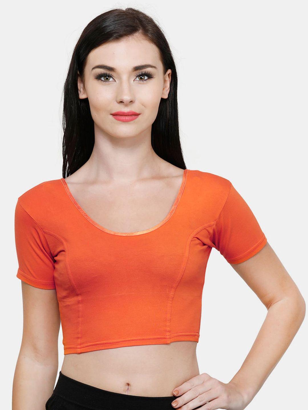 vami women orange solid stretchable readymade saree blouse