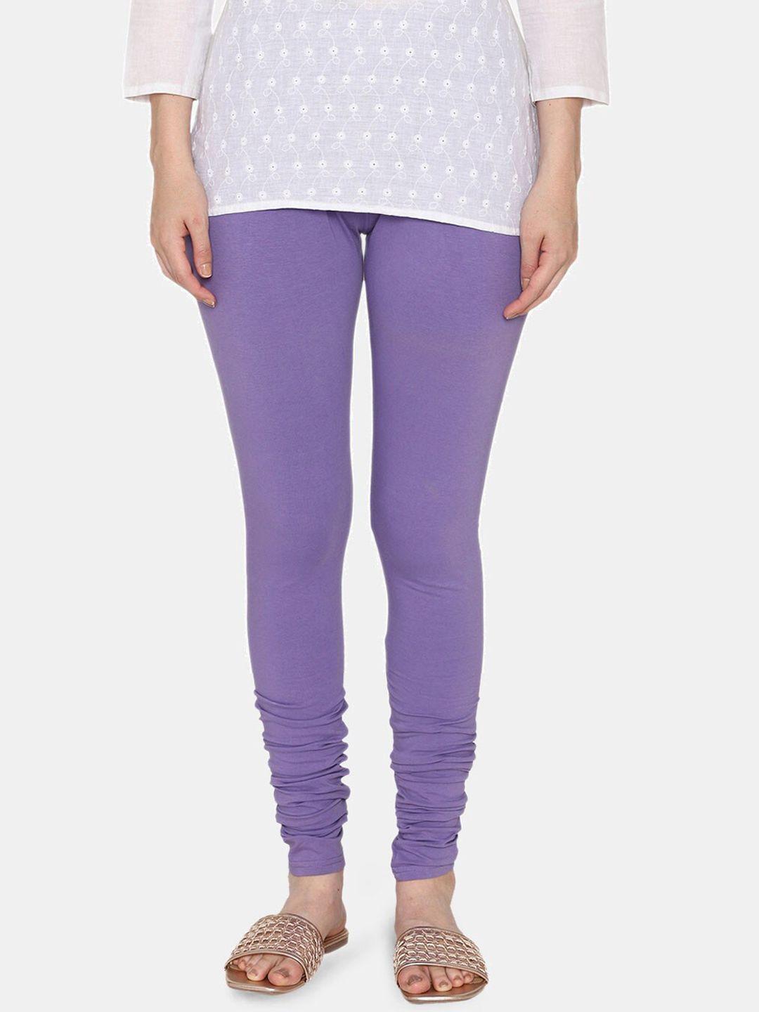 vami women violet solid churidar-length stretchable leggings