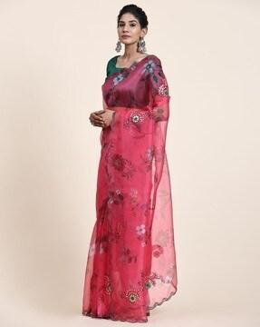 vamsee floral embroidered organza saree saree