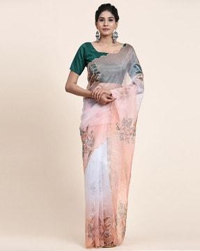 vamsee floral printed sequinned organza saree saree