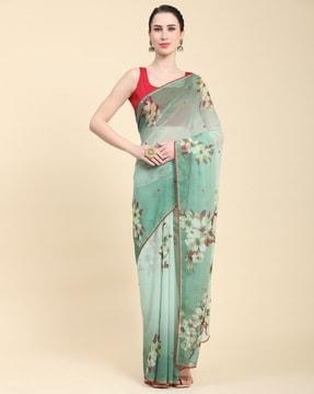 vamsee floral printed mirror work pure georgette saree saree