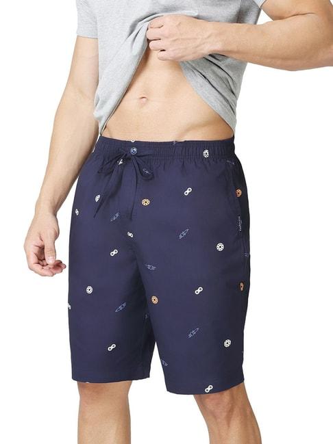 van heusen athleisure regular fit soft suede touch functional pocket allover print lounge shorts
