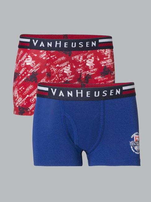 van heusen kids blue & red cotton printed trunks (pack of 2)