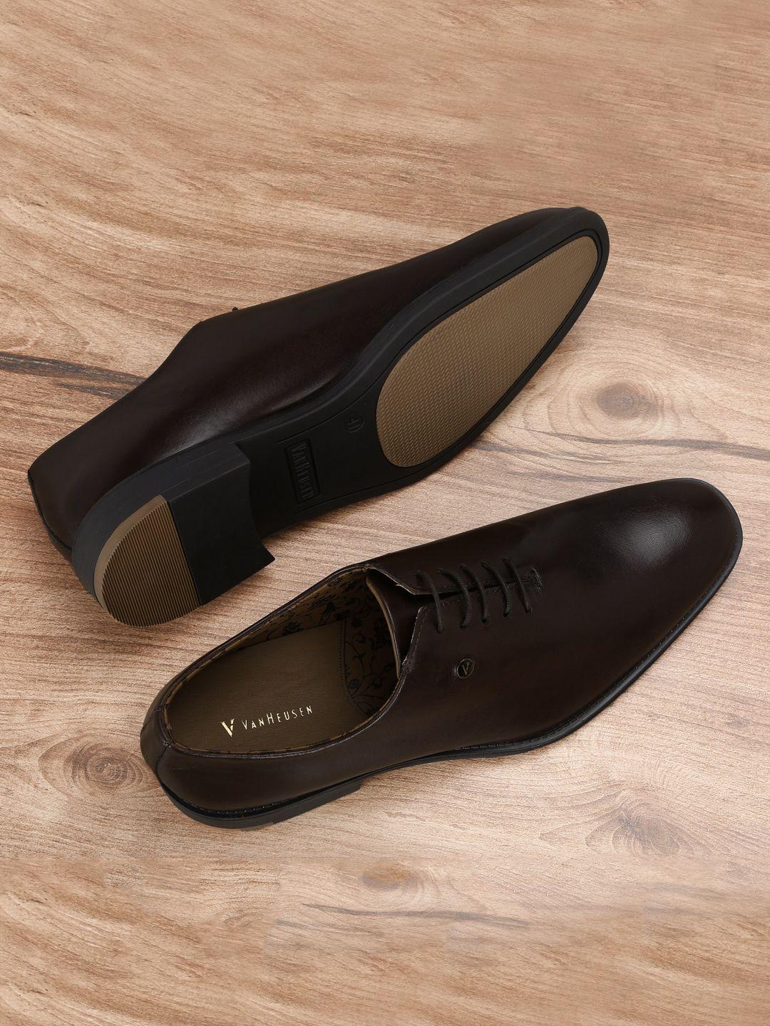 van heusen men brown solid leather formal oxford shoes