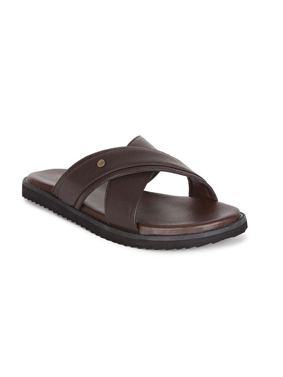 van heusen men coffee brown leather comfort sandals