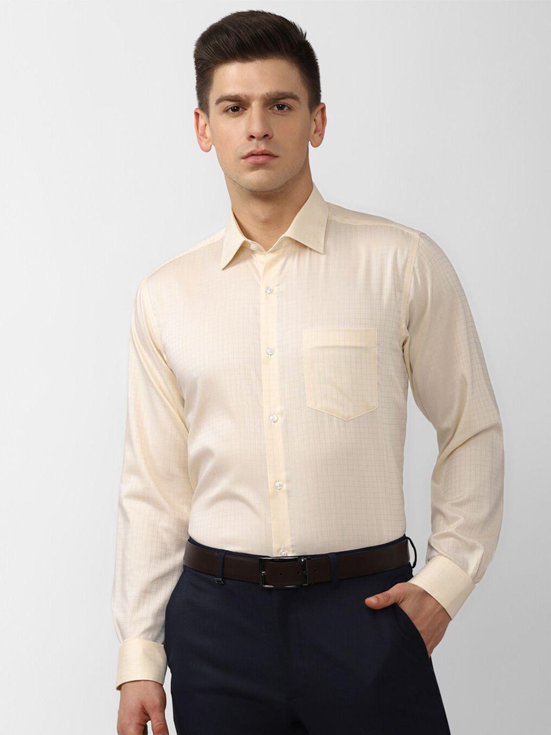 van heusen men cream-coloured micro checked formal shirt