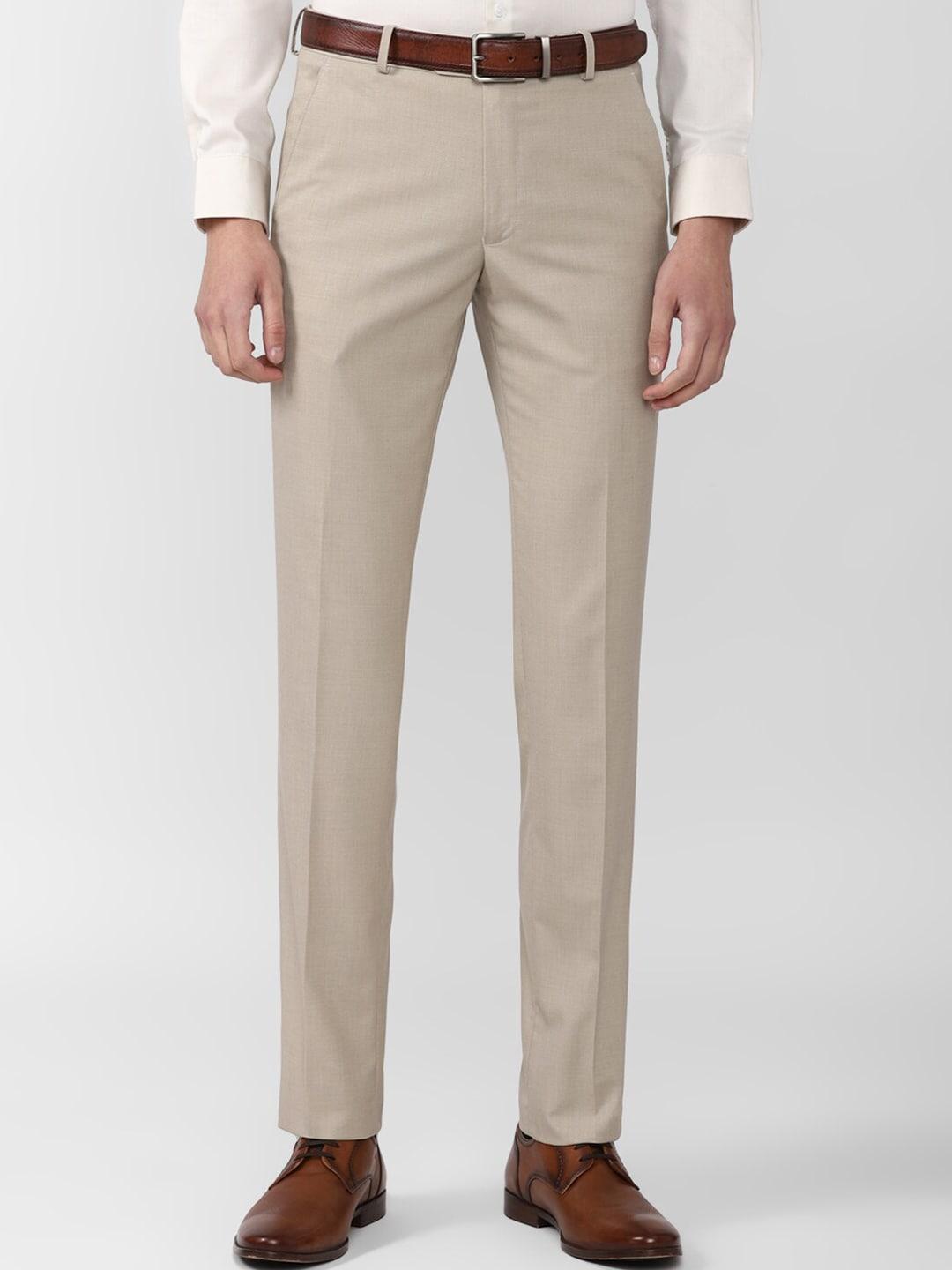 van heusen men cream-coloured slim fit formal trouser