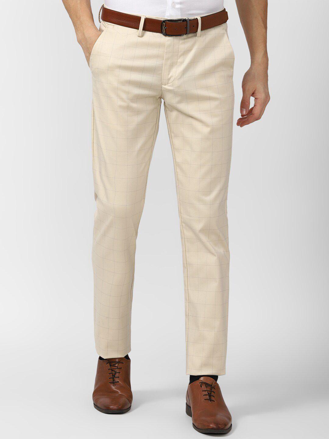 van heusen men cream-coloured slim fit formal trousers
