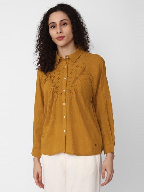 van heusen mustard cotton self pattern shirt