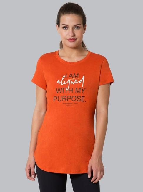 van heusen orange printed t-shirt