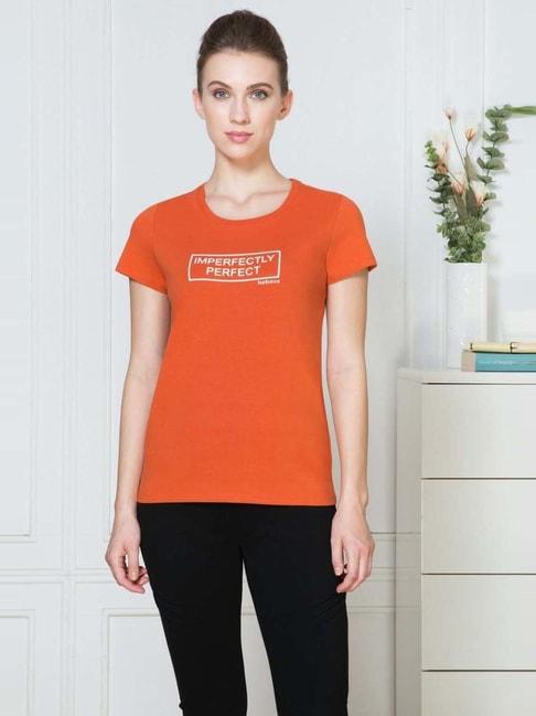 van heusen orange printed t-shirt