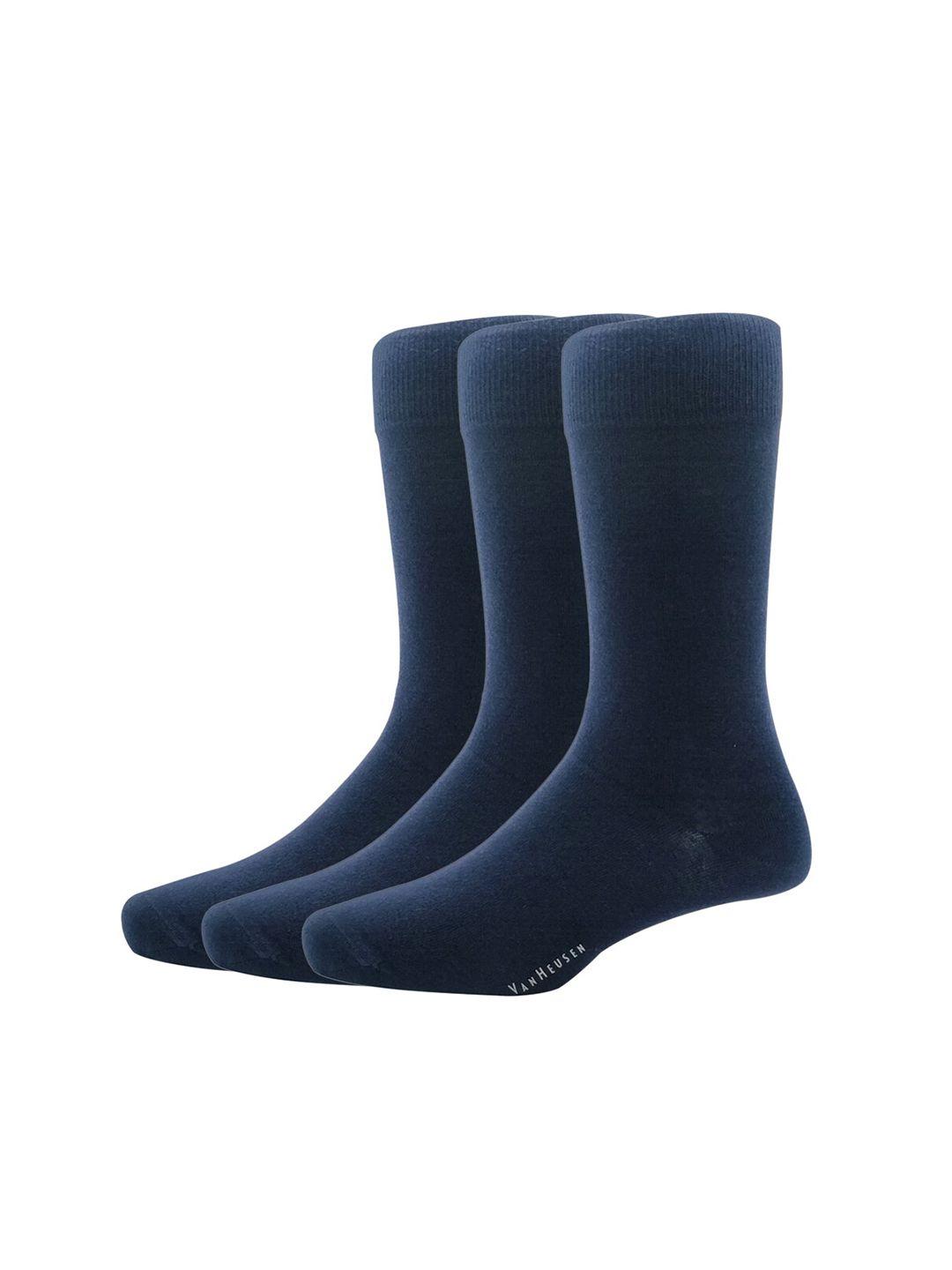 van heusen pack of 3 men navy blue solid calf length socks