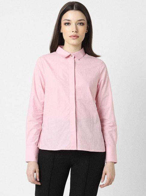 van heusen pink cotton chequered formal shirt