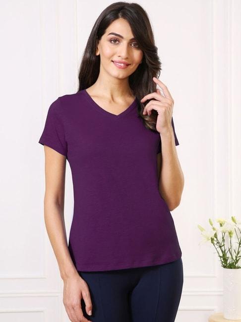 van heusen purple cotton regular fit t-shirt