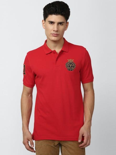 van heusen red cotton regular fit printed polo t-shirts