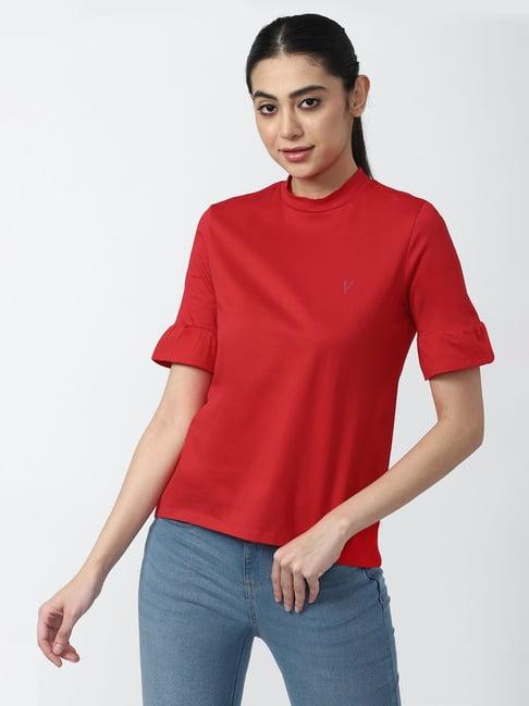 van heusen red cotton regular fit top