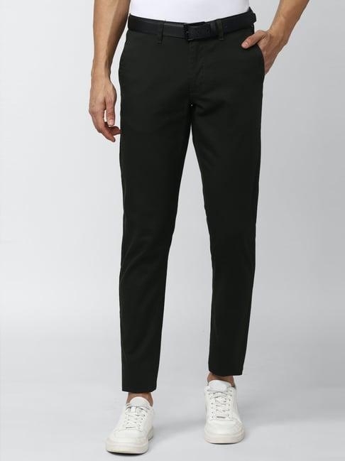 van heusen sport black cotton slim fit texture trousers