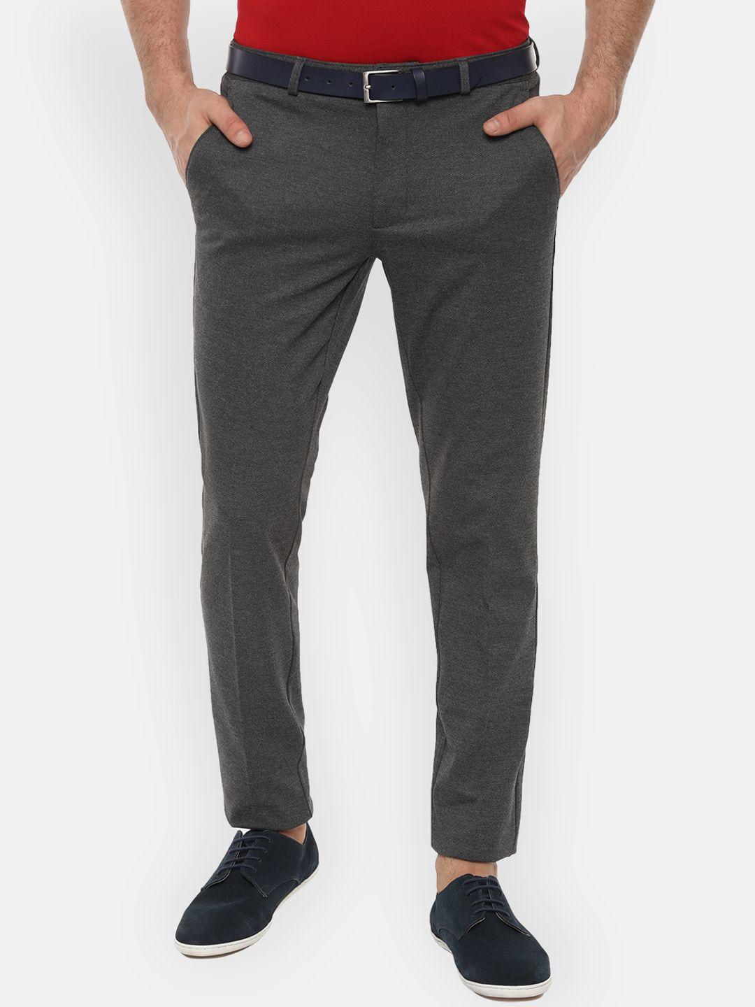van heusen sport men grey slim fit self design regular trousers