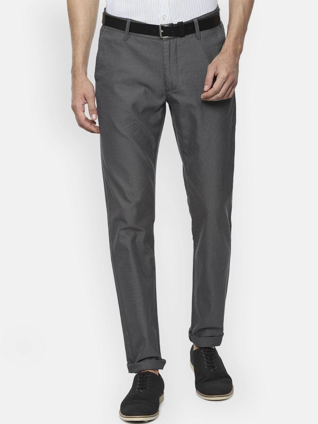 van heusen sport men grey textured pure cotton slim fit trousers