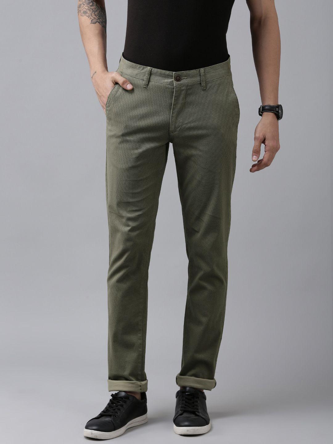 van heusen sport men olive green tapered fit chinos trousers