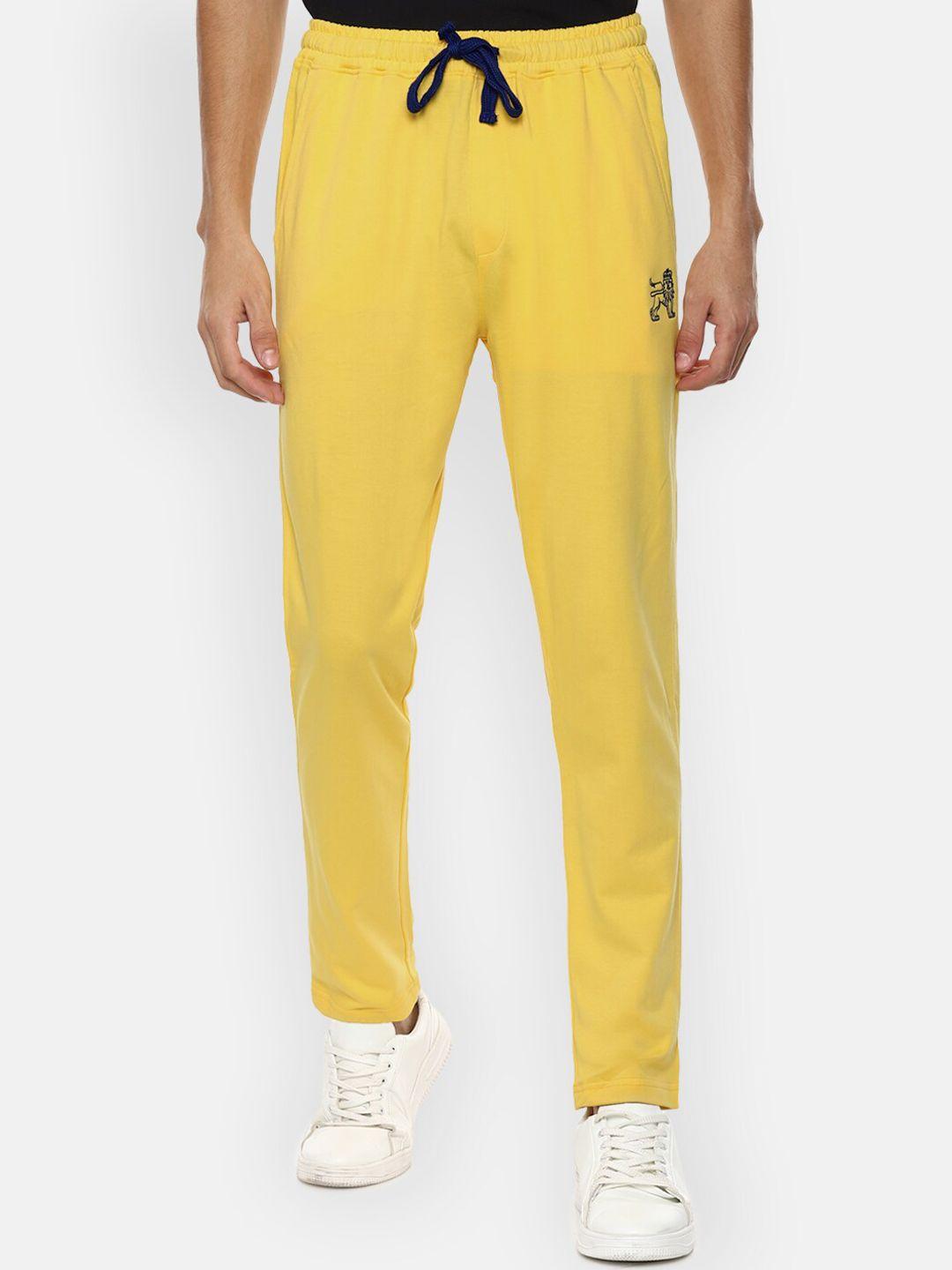 van heusen sport men yellow solid slim-fit pure cotton track pants